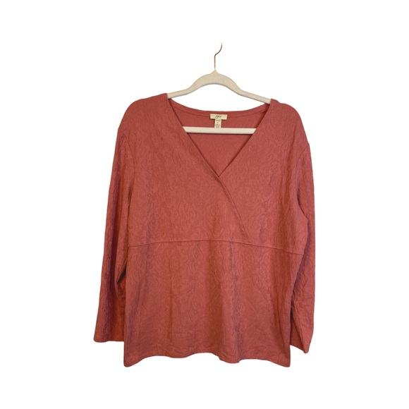 J. Jill Tops - J. Jill stretch 3/4 Sleeve Light Mauve Textured  Babydoll Pullover Top SZ L